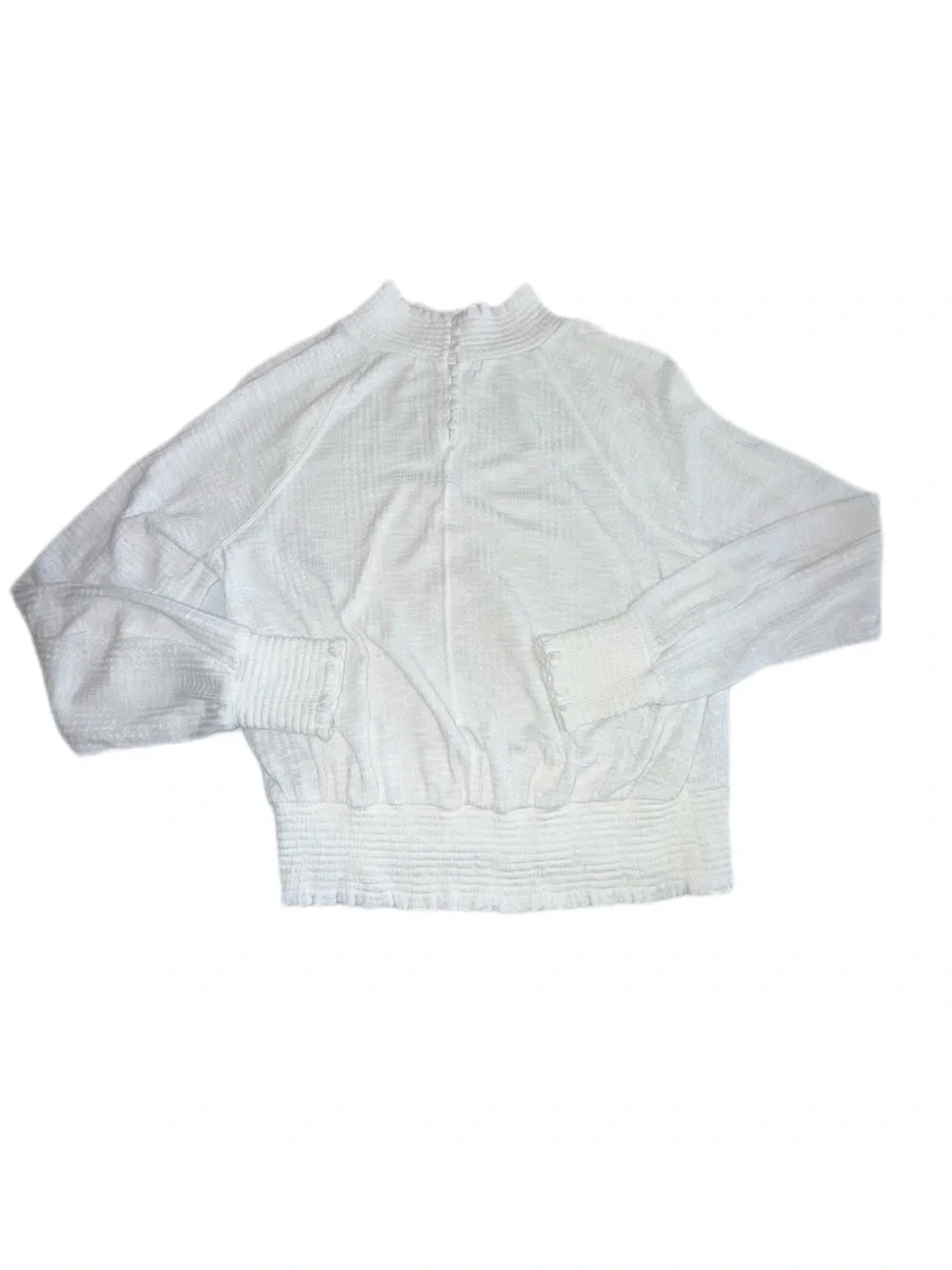 Free People XS Textured White Top Smocked Waist Stretch Lightweight
